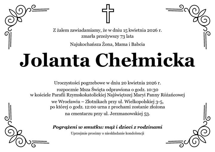 nekrolog Jolanty Chełmickiej