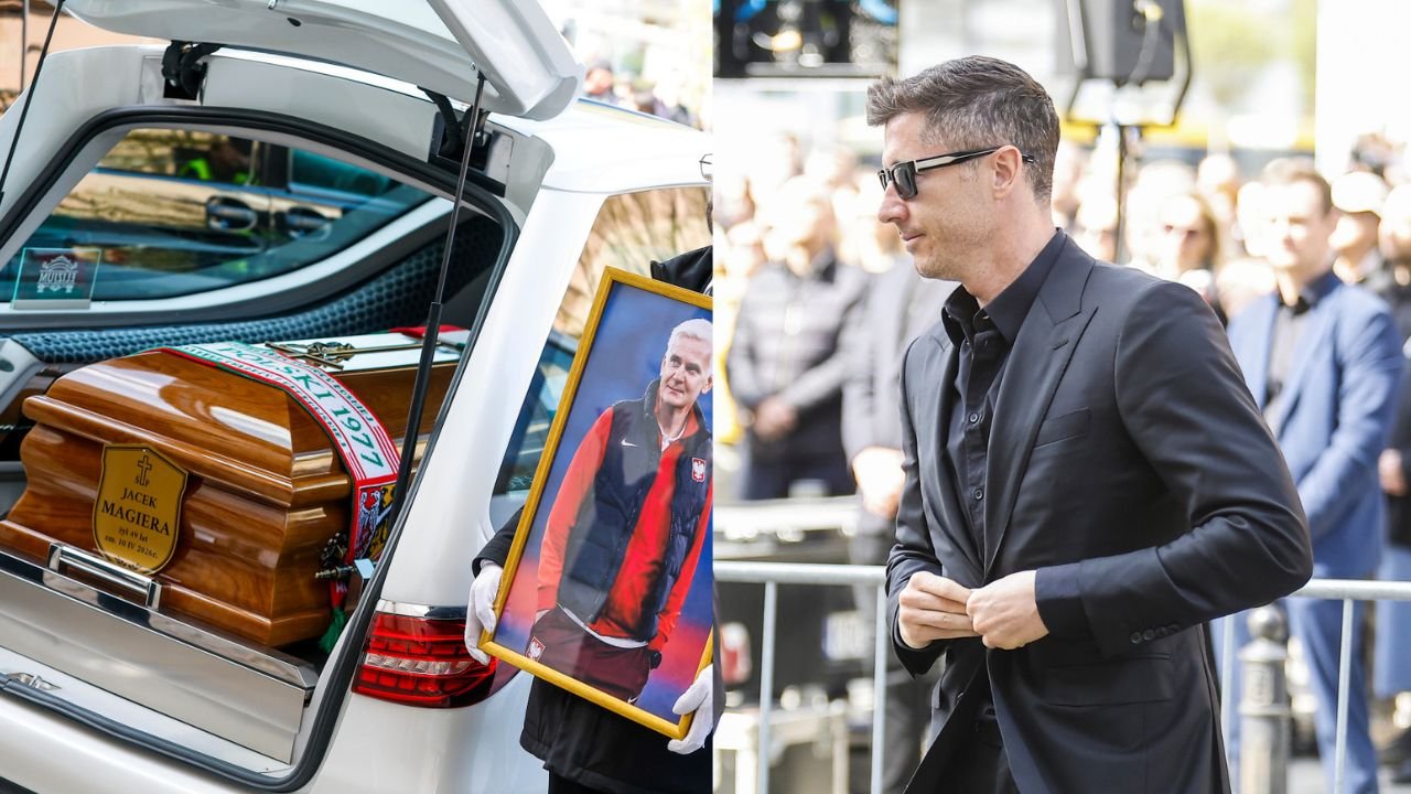 Robert Lewandowski kompletnie zdruzgotany na pogrzebie Jacka Magiery. Widok kapitana kadry odbiera mowę [zdjęcia]