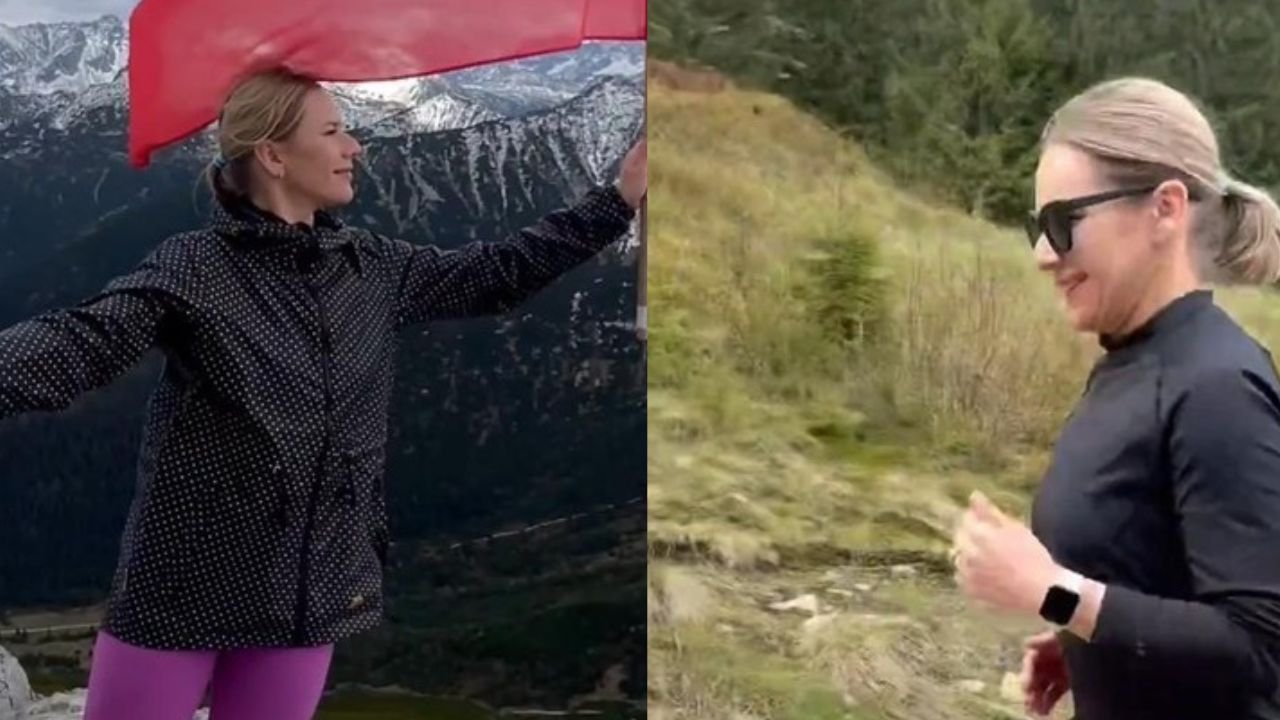 Marta Nawrocka w sportowych fatałaszkach pręży się na łańcuchach. Szczęka opada, tak wyglądała przed pałacem [zdjęcia]