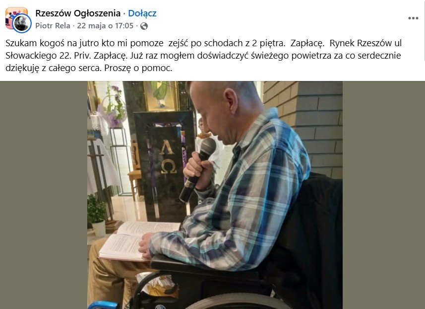 Piotr Rela ogłoszenie z prośbą o pomoc