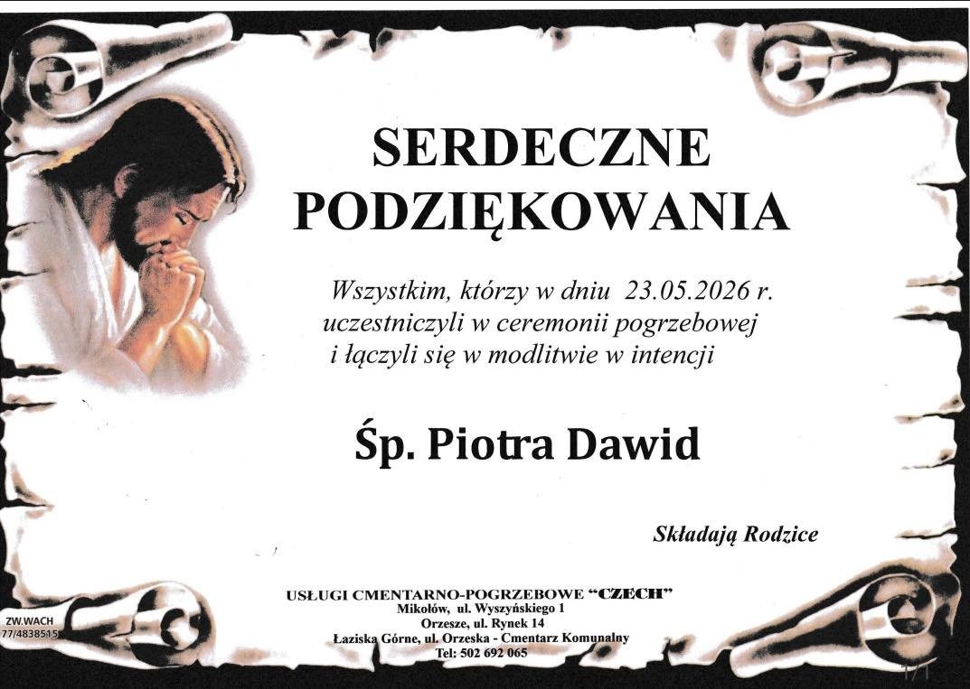 nekrolog, podziękowanie za udział w pogrzebie