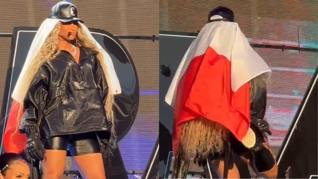 ciara na koncercie w poznaniu z polską flagą na głowie