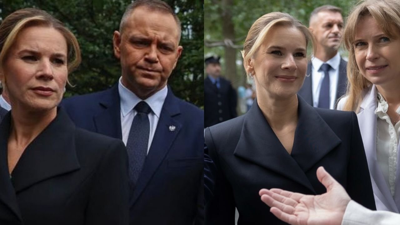 Marta Nawrocka z wizytą w Nowym Jorku. Pierwsza Dama zagrała nóżką w stonowanej czerni [zdjęcia]