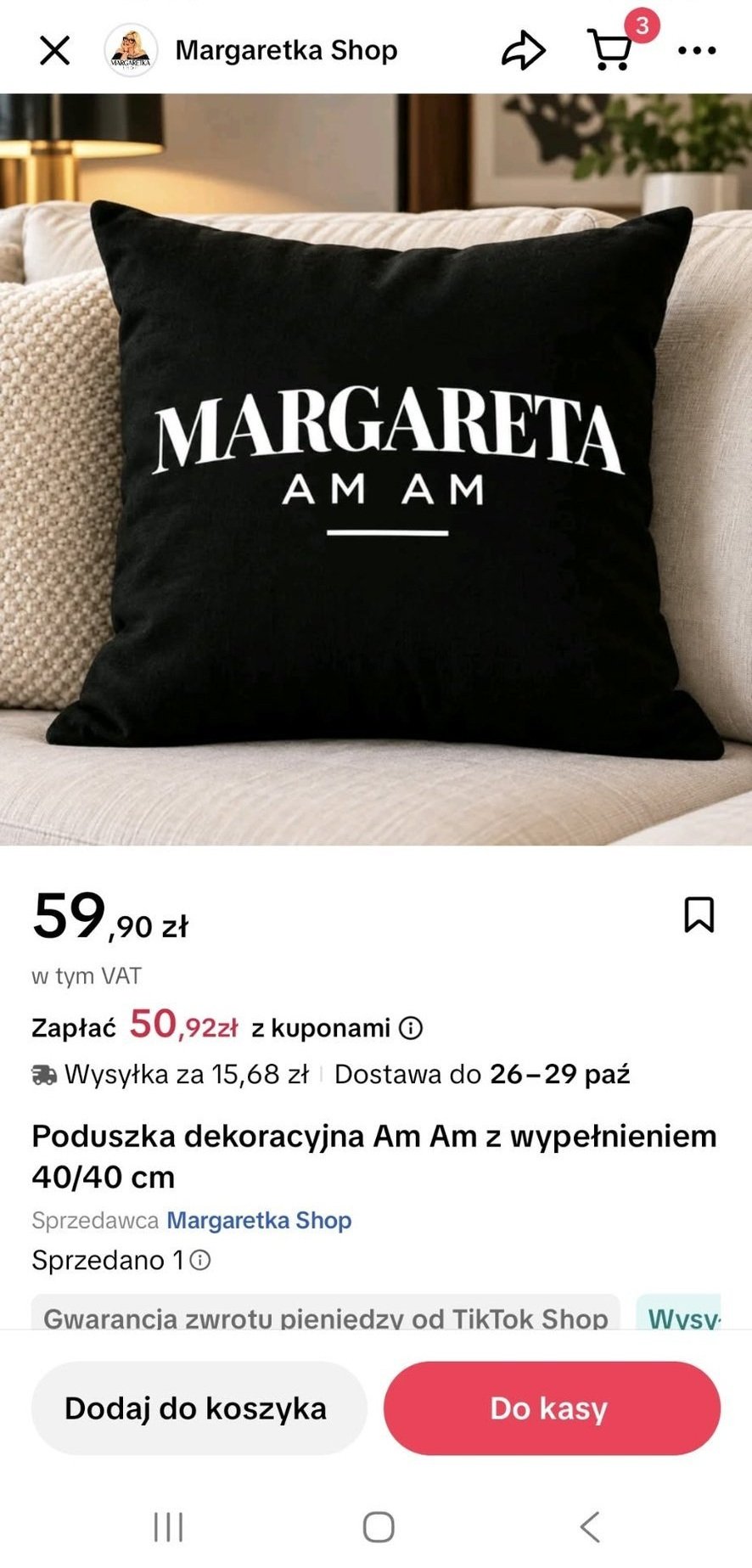 poduszka z napisem margareta am am