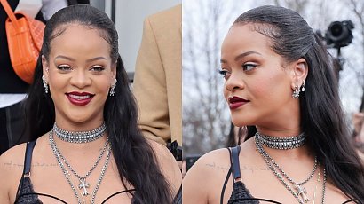 Rihanna na pokazie Diora w prześwitującej halce odsłania goły ciążowy brzuszek! Fani ostro o jej stylizacji: Przegięcie!