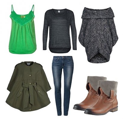 Top – Chiemsee, Sweter – Vero Moda, Gruby sweter – Zalando, Płaszcz – Allegro, Spodnie – Levis, Buty – Nessi