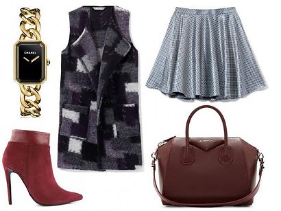 2. Torba Givenchy, spódnica i kamizelka Olga Jahr, buty Badura, zegarek Chanel.