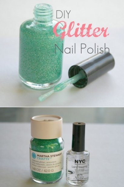 Zrób własny brokatowy top coat. Wystarczy kupić w sklepie plastycznym drobno zmielony brokat.