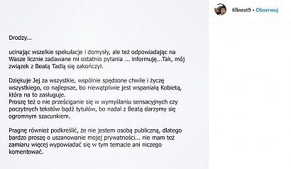Rafał opublikował oświadczenie na Instagramie