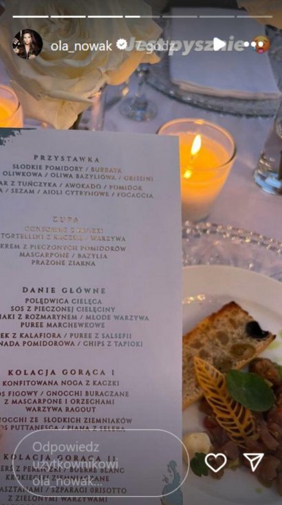 Dzięki niezastąpionej influencerce, Oli Nowak, która udostępniła menu weselne na swoim InstaStories, uzyskaliśmy pełen wgląd w to, czym Roxie i Kevin uraczyli swoich gości.