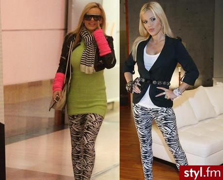 Legginsy w zebrę jakie nosi m.in. Doda, do kupienia są na Allegro za 250 zł. Marka: Costume Dept - Pozostałe Ciuchy Moda
