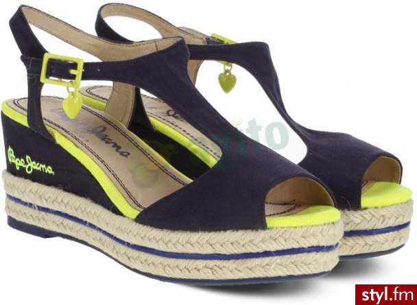 PEPE JEANS Sandały na koturnie queen granatowe 094368 - Koturny Buty Moda