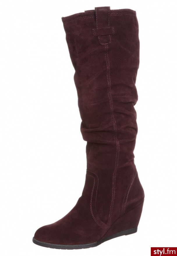 Taupage Kozaki na koturnie czerwony - Koturny Buty Moda