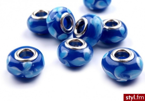 Korale 8x13mm - szkło - niebieski - Korale Biżuteria Moda