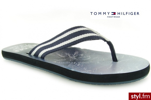 Tommy Hilfiger JAPONKI TREVIS 07 MIDNIGHT SNOW WHITE - Klapki Buty Moda