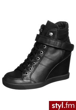 Buffalo Botki na koturnie czarny (ES 30083) - Botki Buty Moda