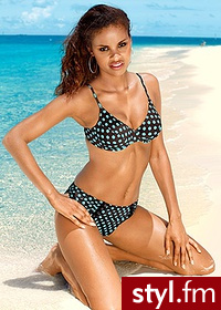 Bonprix Biustonosz bikini żółto-biały w groszki 970994_3925 - Na plażę Bielizna Moda