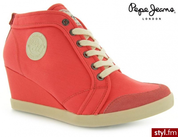 Pepe Jeans RUSSEL 2 BRIGHT CORAL TWILL FABRIC- SUEDE - Koturny Buty Moda