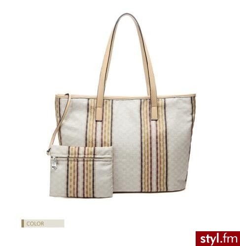 Just Star Pasiasta torba tote Écru (170499-27) - Torebki na co dzień Torebki Moda
