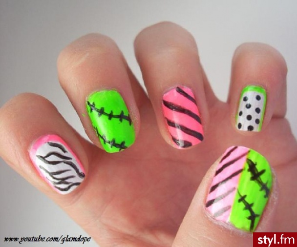 Neonowe paznokcie w zebre, paski, kropki
Tutorial znajdziecie na: http://www.youtube.com/watch?v=evlKec3quZ0 - Kwadratowe Naturalne Paznokcie