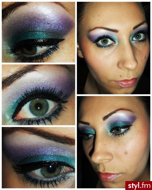 fioletowo-turkusowo - Wieczorowe Makijaże