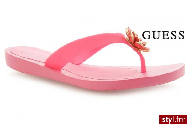 GUESS NIANI BEACH THONG SYNTHETIC PINK - Klapki Buty Moda