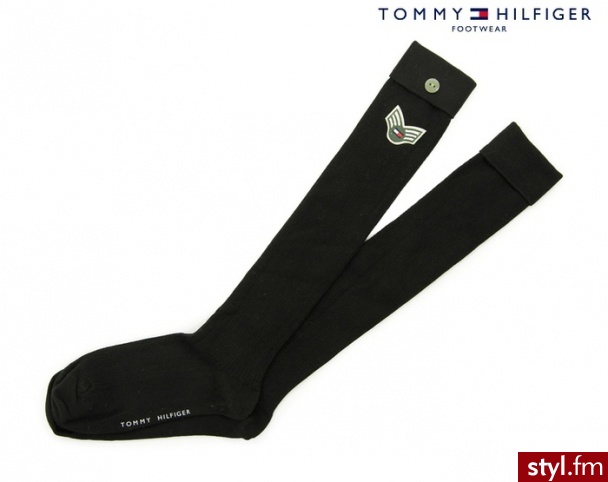 Tommy Hilfiger WOMEN KNEEHIGH MILITAIRY 1P BLACK - Skarpetki Bielizna Moda