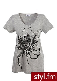 Bonprix Shirt jasnoszary melanż-czarny drukowany 973842_12312 - Bluzki Ciuchy Moda