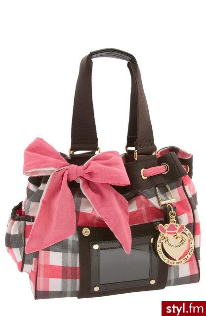 duża torba przyozdobiona breloczkiem z symbolem serca plus modna w tym sezonie kokardka i krata - 228$ od Juicy Couture - Pozostałe Torebki Moda