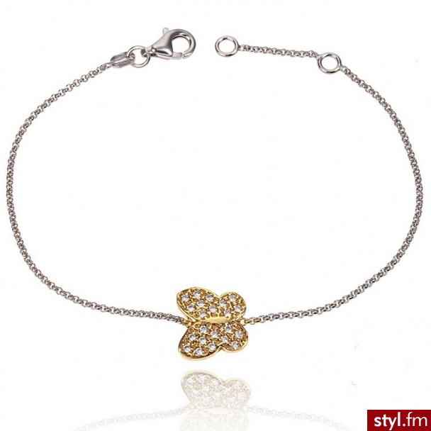 Srebrna Bransoletka z Pozłacanym Motylkiem STU-BRA-0016 - Bransoletki Biżuteria Moda
