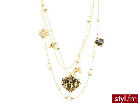 Naszyjnik od Betsey Johnson w złotym kolorze z lamparcim sercem oraz perłami - 54$ - Pozostałe Dodatki Moda