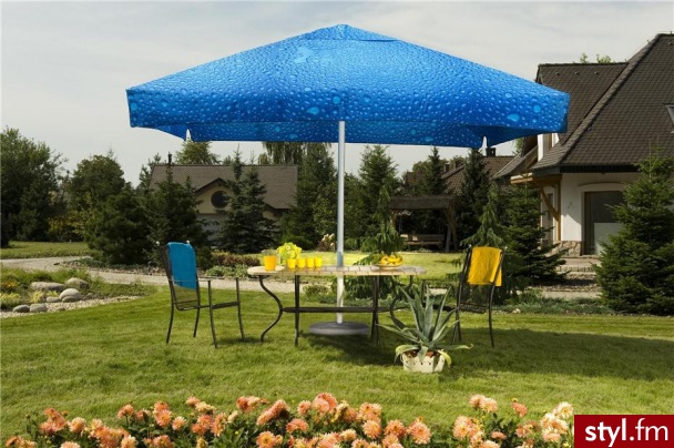 Litex Parasol Kwadratowy 3,5Mx3,5m Bąbelki Niebieskie Komplet z Podstawą - Parasole Dodatki Moda