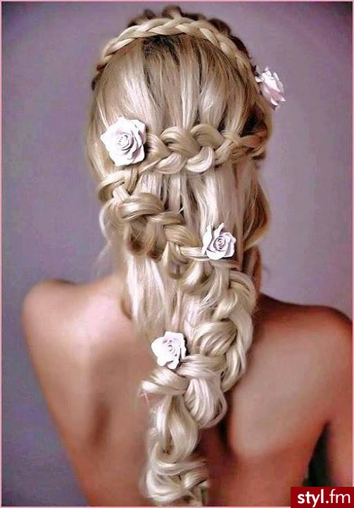 Blond Warkocze Proste Ślubne Długie Fryzury