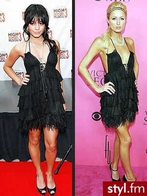 Vanessa Hudgens, gwiazda The High School Musical, pojawiła się w małej czarnej od Jenny Packham na premierze filmu Melbourne. Paris hilton natomiast założyła identyczną kreację na pokaz kolekcji Victoria's Secret w Miami.
Jedna sukienka, dwie gwiazd - Pozostałe Ciuchy Moda