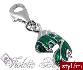 Srebrna przywieszka zielona rybka H-129 - Wisiorki Biżuteria Moda