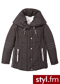 Bonprix Kurtka pikowana z dużym kołnierzem czarny 909119_2000 - Kurtki Okrycia Moda