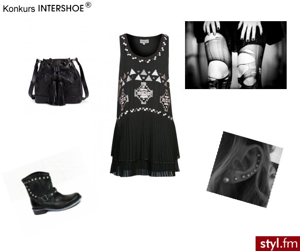  W zestawie wybrałam kobiecą sukienkę w modne azteckie wzory .Połączone z rockowymi dodatkami dodaje nam charakteru:) - Konkurs - Intershoe Styler
