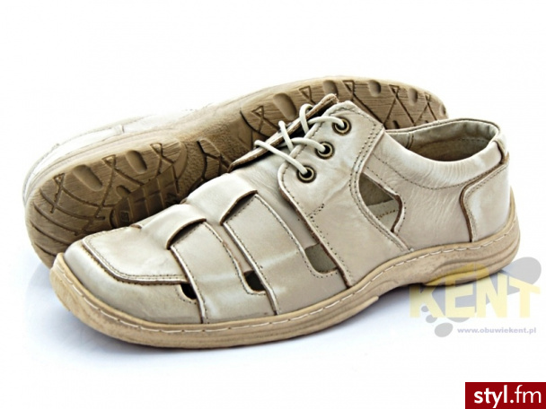 KENT 021 PIECzARKOWE Sandały męskie skórzane klasyczny wzór - Sandały Buty Moda