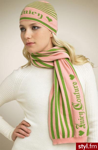 zimowy zestaw Juicy Couture wykonany z kaszmiru i bawełny - czapka + szalik - 125$ - Nakrycia głowy Dodatki Moda
