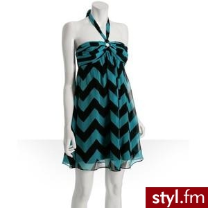 Betsey Johnson turquoise chevron silk chiffon halter dress - Polyvore. Pobrano ze strony: http://www.polyvore.com/betsey_johnson_turquoise_chevron_silk/thing?id=14136371 - Pozostałe Ciuchy Moda