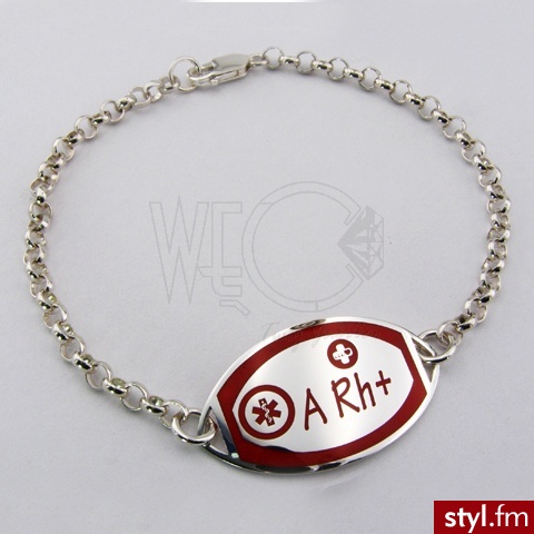 Węc Bransoleta srebrna z grupą krwi WEC-S-BR-MED-1 - Bransoletki Biżuteria Moda