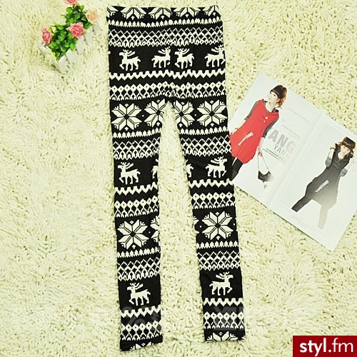 Czarno-białe leginsy damskie wzór norweski Japan Style SP3868 - Leginsy Spodnie Moda