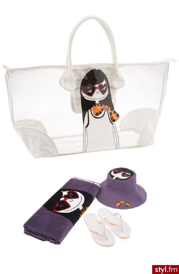 przezroczysta plażowa torba od Marca Jacobsa do której w sprzedaży dołączone zostały: kapelusik, ręcznik plażowy i japonki - 298$ - Pozostałe Torebki Moda