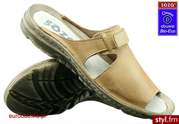 SOZA Bio Eco Obuwie Damskie Klapki SO-536-F - Camel / Beżowe - Klapki Buty Moda