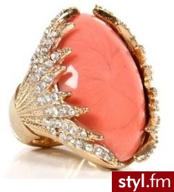 Coral Oval Stone Rhinestone Ring - Pierścionki Biżuteria Moda