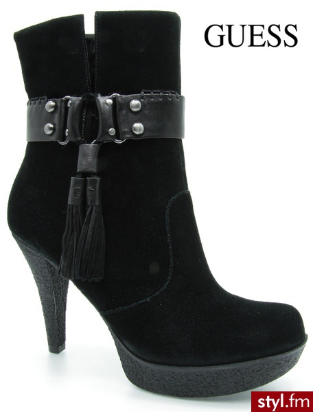 Guess BOTKI KEASHA STIVALETTO BOOTIE SUEDE BLACK - Botki Buty Moda
