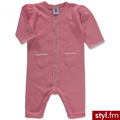 Petit Bateau Girls Baby Rampersy z długim rękawem różowe w paski - Paski Dodatki Moda