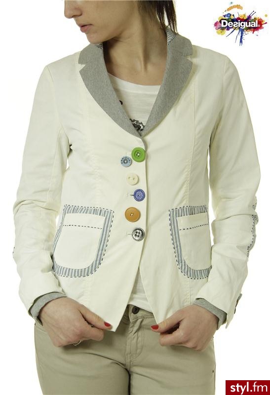 Desigual OVERCOAT JACKET WHITE - Marynarki i żakiety Okrycia Moda