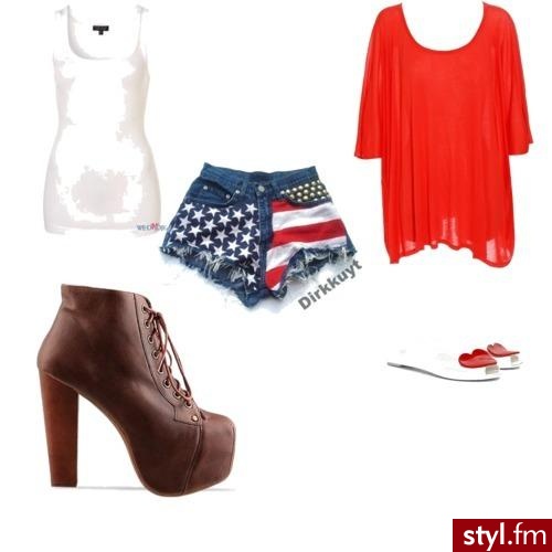 Stylowa Torebka. Stylowa Torebka. <br>Zestaw dla odważnej kobiety z wieloma kolorami. Spodenki z motywem flagi USA, inspirowane zagranicznymi blogami połączone z klasycznym białym topem i dopełnione butami od Jeffrey Campbell. Na chłodniejsze wieczo - Pozostałe Torebki Moda