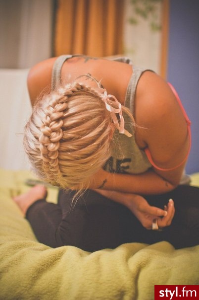 Blond Warkocze Proste Na co dzień Średnie Fryzury